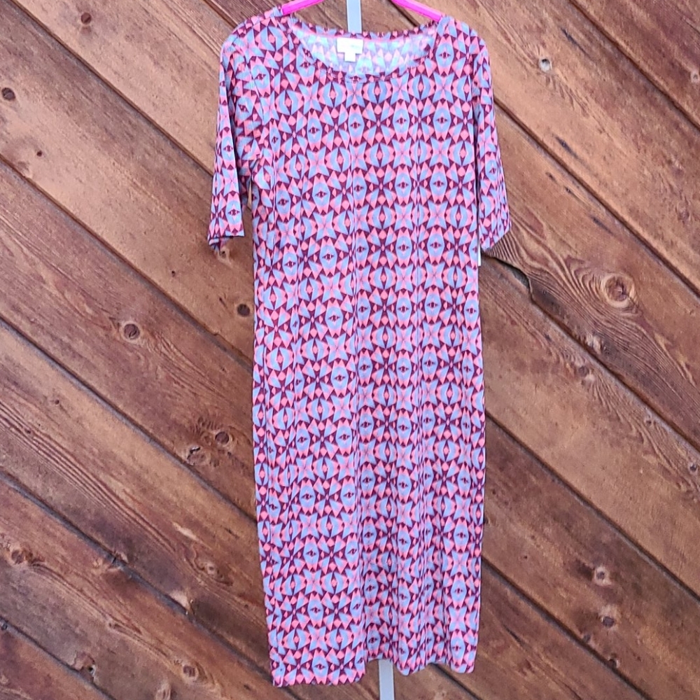 Lularoe Julia 354 Red, Blue and White Pattern